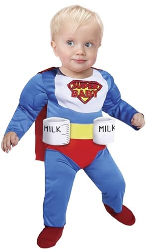 FIESTAS GUIRCA | Super Baby Fancy Dress Costume (18-24 Months) - Cape, Jumpsuit and Can Holder - Superhero and Villain Costumes for Halloween - Ideal for Baby Boys - Blue Multicolour