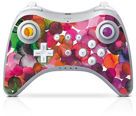 DeinDesign Skin kompatibel mit Nintendo Wii U Pro Controller Folie Sticker bunt Punkte Wasserfarbe