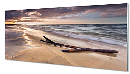 Tulup GlasBild Wand Bild 125x50cm Bilder Kunstdruck Wandbild Bilder Glasdruck - Strand Sonnenuntergang Meer