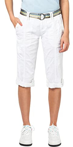 FRESH MADE Damen Capri-Hose 3/4-Shorts mit Metallic Gürtel White XL