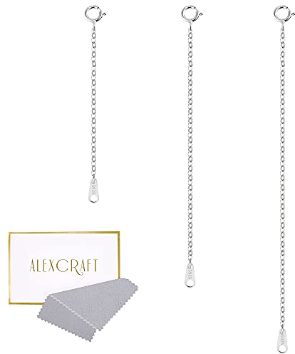 ALEXCRAFT 925 Sterling Silber Halskette Verlängerung Weißgold Halskette Armband Knöchelverlängerung Kettenverlängerung für die Schmuckherstellung (2 3 4 inch)