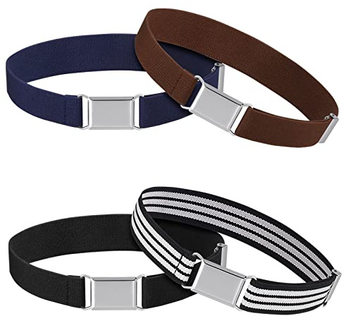 Auidy_6TXD 4Pcs Kids Buckle Belt, Adjustable Elastic Belt with Easy Clasp | Stretch Children's Belt for Jeans, Pants, Trousers and Dresses