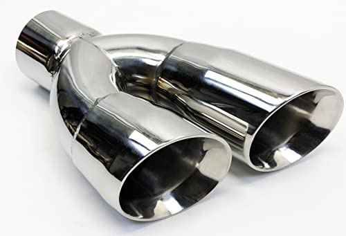 Exhaust Tip 2.25 Inlet 3.00 Outlet 9.50 long Dual Double Wall Slant Angle Polished 304 Stainless Steel WDWDS30095-225-HP-SS Wesdon Exhaust Tip