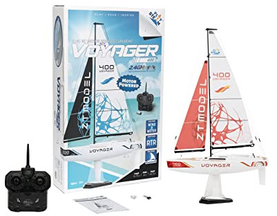 PLAYSTEAM Voyager400 2.4GHz RC Motor Powered Sailboat in Red - 26 Tall