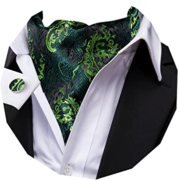 Dubulle Krawatten-Set für Herren, mit Einstecktuch und Manschettenknöpfen Ascot und Taschentuch, Grasgrüne Blume, Medium