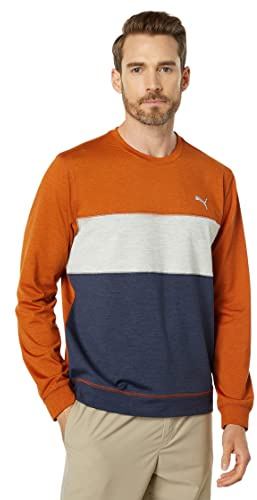 PUMA Cloudspun Color-Block Crew Neck, Warm Chestnut Heather/Navy Blazer Heather, XXL