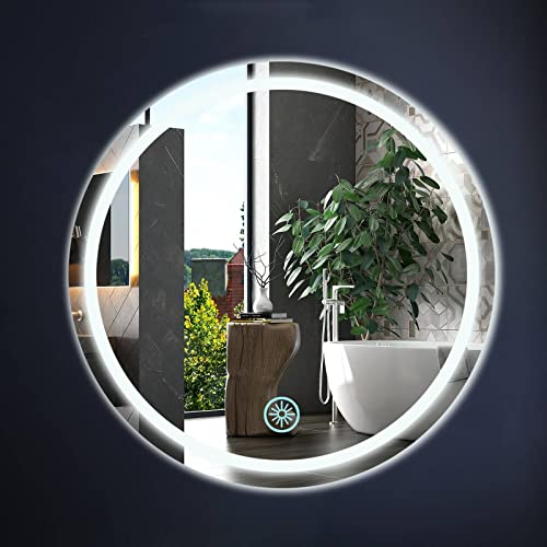 NOYHHAV Specchio trucco con luci Specchio bagno rotondo Specchio trucco Specchio bagno con luce Interruttore touch LED tricolore（Taglia 50CM）