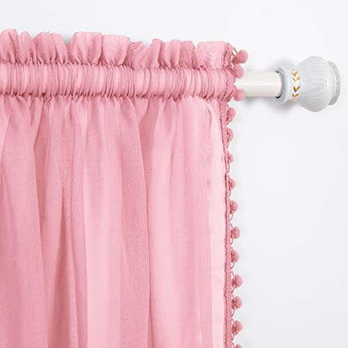 Elegant Comfort Lot de 2 Rideaux Semi-Transparents à Pompons avec Passe-Tringle de 5,1 cm – Rideaux Transparents Solides pour Salon, Chambre à Coucher, 152,4 x 213,4 cm (l x L), Rose poudré