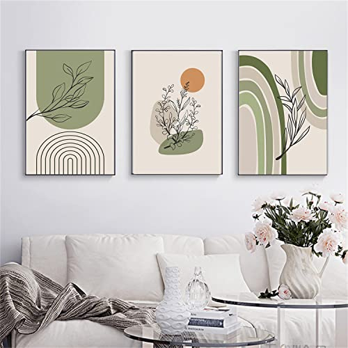Sarah Duke 3er Set Premium Poster, Abstrakt Grün Blätter Bilder, Modern Print Kunstposter, Wandbilder für Wohnzimmer Schlafzimmer, Ohne Rahmen (30x40cm)