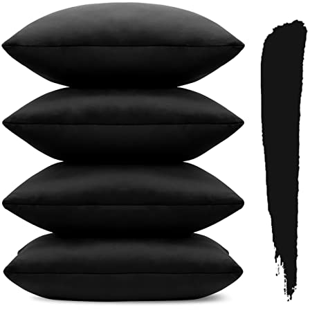 Sungeek 4er Set Samt Kissenbezüge 45x45 cm, Dekorativ Zierkissenbezüge Weich Kissenbezug Dekokissen Sofakissen Couchkissen Deko Bezug Kissenhülle für Sofa Schlafzimmer Wohnzimmer (Schwarz)