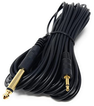 DRUT 10m 3.5mm MONO Jack to 6.35mm MONO Jack Plug Audio TS Coax Cable Lead, Male to Male Gold Flashed Ends 33ft