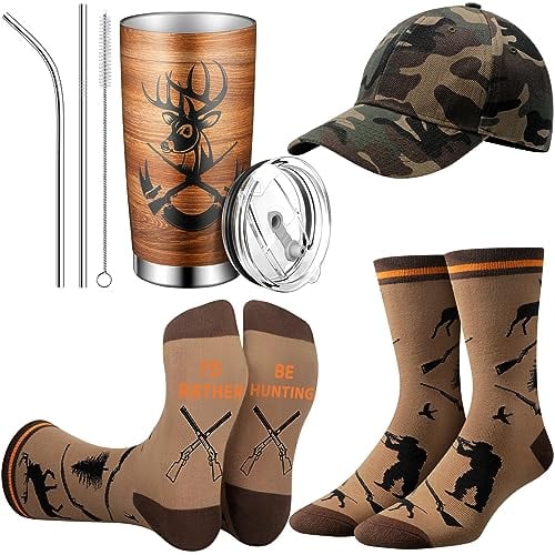 HooLing 3 Stück Weihnachten Jagd Geschenke für Männer I'd Rather Be Hunting Edelstahl Tumbler Jagd Hut Socken für Männer Papa