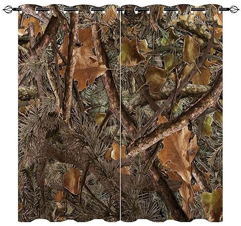 YUANZU Wald Tarnung Vorhänge Nadelbaum Eiche Zweige Jagd Ösen Gardinen mit Blickdichte Vorhang Kälteschutz Blackout Curtain Wohnzimmer Schlafzimmer Verdunkelung Fenster, 2 Stück, H 213 x B 200 cm