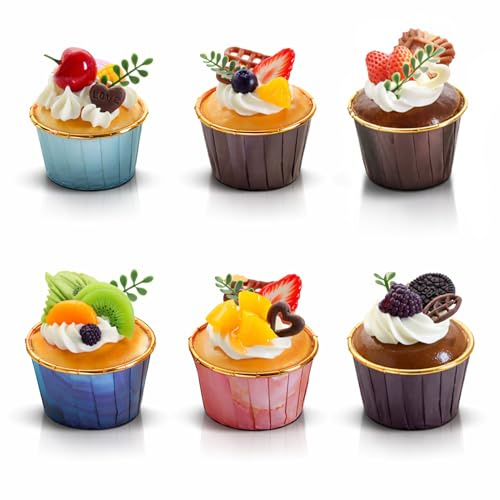 Cyrank 6 Pcs Réaliste Artificiel Simulation Gâteau Dessert Mixte Faux Gâteau Modèle Alimentaire, Faux Cupcakes, Cupcakes Artificiels pour L'affichage, Fausse Nourriture Réaliste