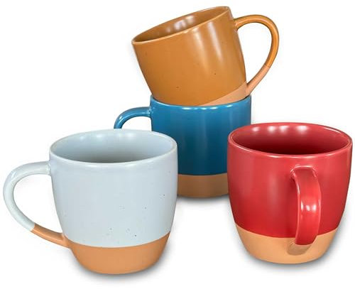 Mora Ceramic Artisan Matte Large Latte Mug Set of 4, 16oz - Microwavable, Porcelain Coffee Cups With Big Handle - Modern, Boho, Unique Style For Any Kitchen. Microwave Safe Stoneware - Marina Colors