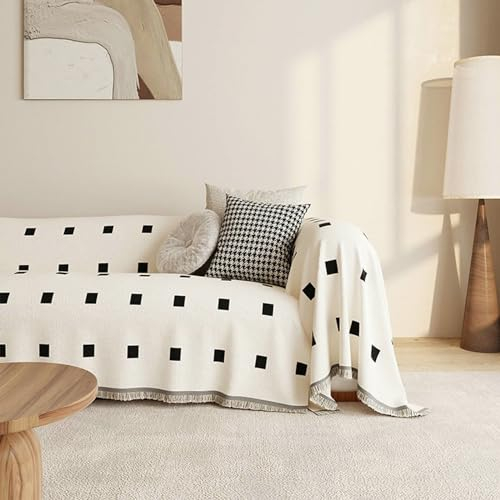 Ayoiow Sofa Überzug Wasserdicht Couchbezug Schwarz Sofahusse 2Sitzer Chenille Quadratisches Muster