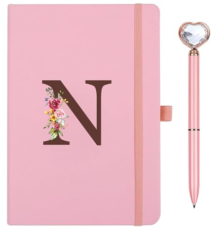 Personalisiertes A5 Notizbuch mit Initialen, PU Leder Journal mit Stift, Tagebuch für Erwachsene Schule Freundin Schwestern Mädchen Kinder Frauen Geburtstag Abschluss Geschenk Muttertagsgeschenk(N)