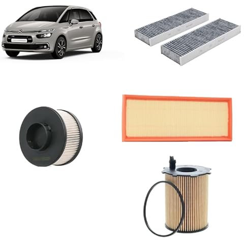 Kit di manutenzione OP per Citroen C4 Picasso 1.6 BlueHDi gasolio 2013+, 4 filtri: olio (95495621), aria (9678335980), abitacolo (647993), gasolio (3559103), cartuccia
