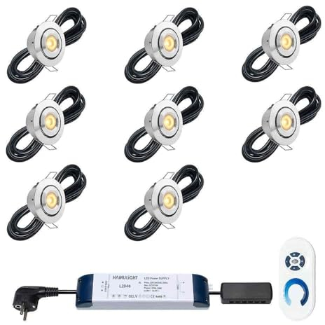 Hamulight LED Einbaustrahler Terrassenüberdachung Toledo ab mit Fernbedienung | Beleuchtung Wintergarten - Einbauleuchten - Terrassendach - Überdachung | 3W - Dimmbar - Warmweiß | Set mit 8 Stück