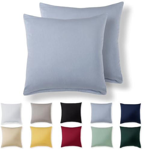 Alreya Kissenbezug 40 x 40 cm (2er Set) - Hellblau - 100% Jersey Baumwolle - Kissenhülle für Kissen 40x40 cm, Jersey Kopfkissenbezüge, Superweicher Kissenbezüge 40x40 mit Reißverschluss