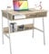 DEILALY Computer Desk, Small Office Desks, Gaming 80 cm Study Table, Sit Stand with Drawers, Bureau de Travail, Wood with White Metal Frame