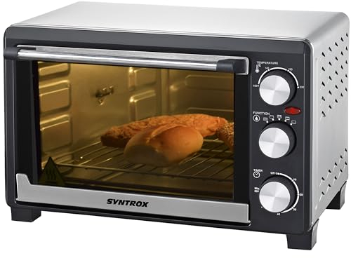 Syntrox 18 l Kleiner Mini Backofen Bokabu | Miniofen | Pizzaofen | Pizzabackofen, 1200 Watt, mit Timer, inklusive Zubehör, max. 230 Grad, mit Umluft