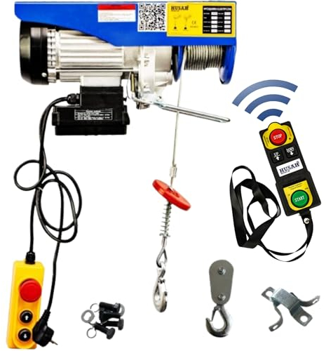 Husar Winch Elektrische Seilwinde 230V 500/990 kg, maximale Hubhöhe 18 m, Wasserschutz IP54, automatische Bremse, Not-Aus-Schalter, Kabelloser Fernbedienung