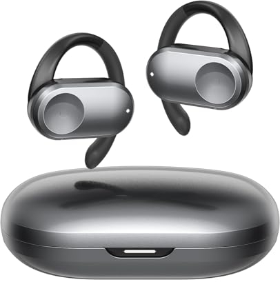 Open Ear Kopfhörer Bluetooth 5.3, Kabellos Kopfhörer Sportkopfhörer, Einstellbare Lautstärke, 50 Std, Dual-Lautsprecher, Reine Klangqualität Ohrhörer für Sport, Büro, Freizeit, Schwarz