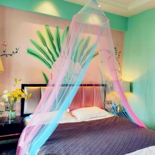 Eimilaly Toldo de Cama de Dos Tonos Rosa y Azul, toldo de Cama para decoración de habitación de niñas, toldo Colgante de protección contra Insectos para Adultos, bebés, Puerta Individual