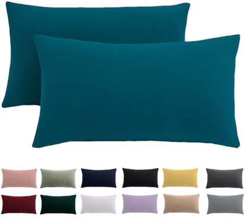 Kissenbezug 40 x 80 2er Set - Kopfkissenbezug 40x80 Petrol Für Kissen 100% Mikrofaser Kissenhülle Bügelfrei & Knitterfrei mit Reißverschluss