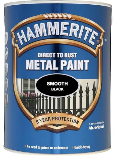 AMK® Hammerite Metal Paint Smooth Black 2.5L Direct To Rust Quick Drying No Primer Or Undercoat Needed Single Coat