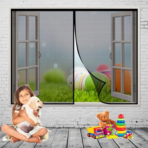 Moustiquaire Magnétique 90 x 120 cm avec Fermeture Aimantée Sans Perçage Moustiquaire Baie Vitree Coulissante pour Fenêtres Balcon Séjour, Noir