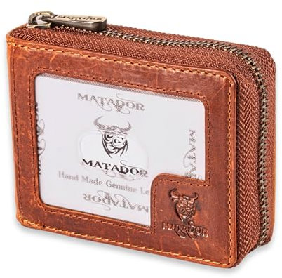 MATADOR |LAUSANNE| Ziehharmonika Herren Kartenetui mit Münzfach und Geschenk Box | Kartenhalter Visitenkartenetui mit RFID Schutz | Leder Kreditkartenetui Kartenetui Damen Reißverschluss Vintage Braun