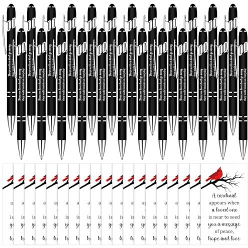 Kklolai 60 Pcs Funeral Pens Memorial Cards Bulk Share a Memory Funeral Remembrance Pens Cardinal Prayer Cards Organza Bags for Celebration of Life Funeral Condolence Book Writing Memorial Gift