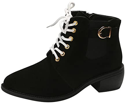 VaiKanhai , tinta unita, fibbia per cintura, tacco spesso, stivali corti con lacci scarpe uomo, Nero , 41 EU