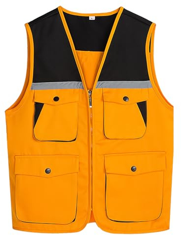 Taeku Sicherheitsweste, Reflektierende Warnweste Atmungsaktive Arbeitsweste für Männer Frauen Bau, Industrie Außenbereich (Orange 4XL)