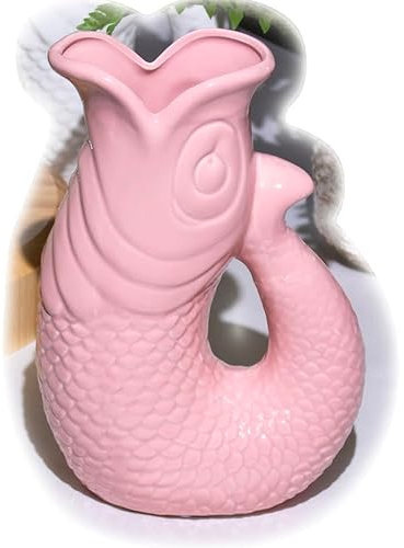 Pink Fish Glug Jug 1.4L Ceramic Water Serving Pitcher Carafe Decorative Vase