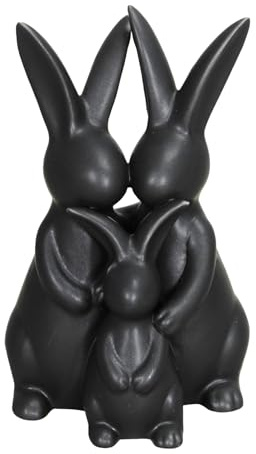 Posiwio putzige originelle kuschelnde Osterhasenfamilie aus Porzellan in schwarz matt als 3-er Figur