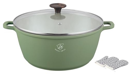 Royal Swiss® Faitout 28 cm – Marmite 6L avec Couvercle en Verre | Revêtement Marbre Antiadhésif | Compatible Tous Feux dont Induction | Grande Capacité, Cuisson Saine & Durable