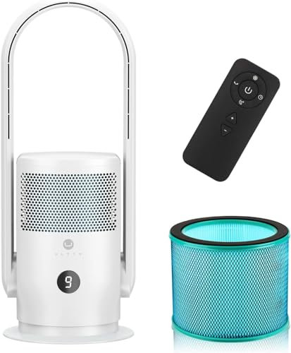 ULTTY Ventilador Sin Aspas, Ventilador de Torre Silencioso Con Filtro HEPA, Remoto, 9 Velocidades 3 Mode, 60cm Seguridad Infantil Bladeless Tower Fan Portátil, Temporizador, CR021