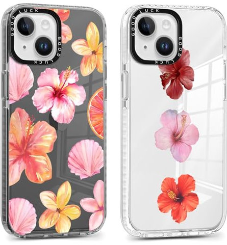 Saqmkil 2 Stück Hülle für iPhone 14/iPhone 13 6,1'', Aesthetic Hibiskus Blumen Muster Design Mädchen Frauen Handyhülle, Silikon Transparent Süßes Blume Motiv Stoßfest Case Schutzhülle für iPhone 13
