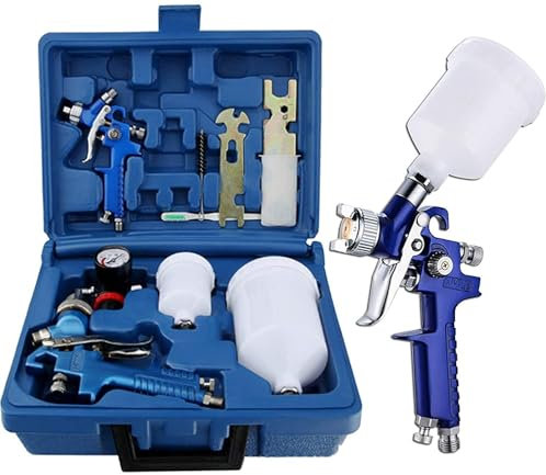 Professional Hvlp Paint Sprayer Kit 2 Gun Set With 600 250ml Cups Copper Nozzles 0 8mm 1 4mm Pressure Gauge Cleaning Tools Ultrafine Gravity Feed Spray Gun For Precise Finishes