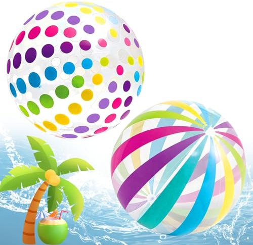 2 Stück Wasserball Aufblasbar, 40cm Wasserball teen, Bunt Gestreifter Wasserbälle, Aufblasbarer Ball Strandball Klein Schwimmbad Pool Strand Ball (Benutzt ab 15 Jahren)