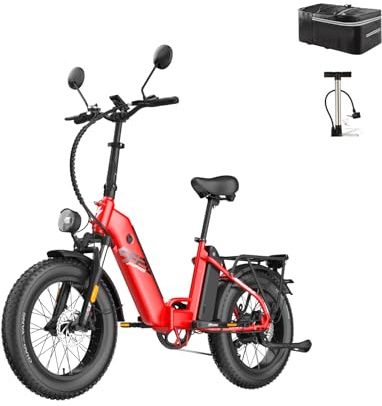 Fafrees FF20 Polar Fatbike E-Bike für Herren & Damen | 20 Zoll Klapprad | 48V 12Ah*2 Akku | 65N.m Motor, 150kg Tragfähigkeit | 170KM Reichweite (Hecktasche + Pumpe, Rot)