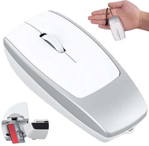 Wireless Bluetooth Mouse with Card Reader (Up to 2TB) Mini Portable Lightweight Silent Rechargeable Optical Cordless Mice for PC Laptop Tablet Smartphone Android Windows Girl Boy Gift (Silver)