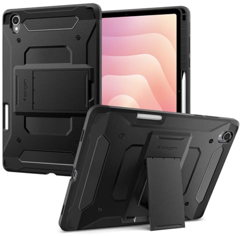 Spigen Tough Armor Pro Hülle für Galaxy Tab S11 (2025) | TPU & PC Dual Layer Schutz, Integrierter Ständer, Integrierter S Pen Halter - Schwarz