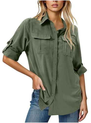Women's Safari Shirt UPF 50 UV Sun Protection Quick Dry Shirts Long Sleeve Hiking Walking Fishing Long Sleeve Outdoor Quick Dry Fishing Hiking Gardening Shirts