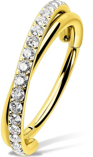 OUFER Nasenpiercing 20G Gold Nasenpiercing Ring Schmuck Knorpel Ohrpiercing Ring 316L Chirurgenstahl Klarer CZ Nostril Lippenpiercing Labret Piercing Schmuck für Frauen 8mm