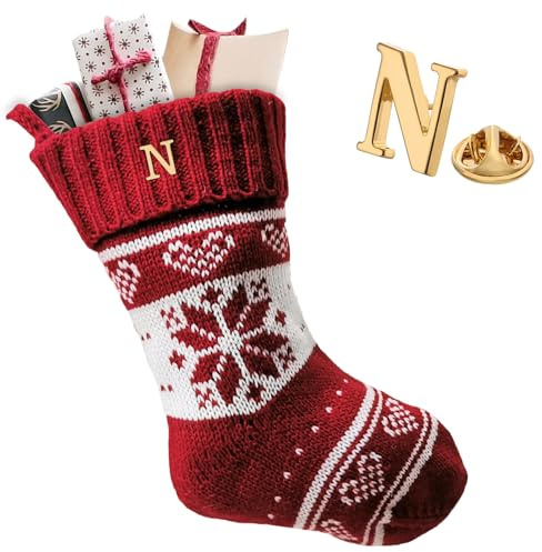 Ourdort Weihnachtsstrumpf mit Buchstaben,Weihnachtsstrümpfe Gestrickte Personalisiert,Nikolausstrumpf zum Befüllen & Aufhängen,Weihnachtsstrümpfe Kamin,Weihnachtsbaum Weihnachtsdeko