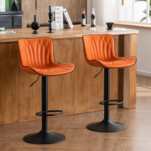 YOUNIKE Barhocker 2er Set, Drehbare Höhenverstellung Barstuhl Kunstleder Polsterung Barstühle Thekenhocker, Moderner BarStools Küchenhocker mit Hohe Ohrenlehne, Orange